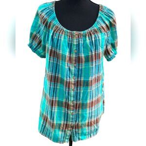 Kim Rogers Plaid Button Blouse – Size L
